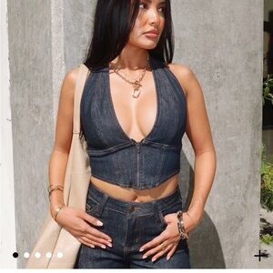 Dark Denim Halter Crop Top